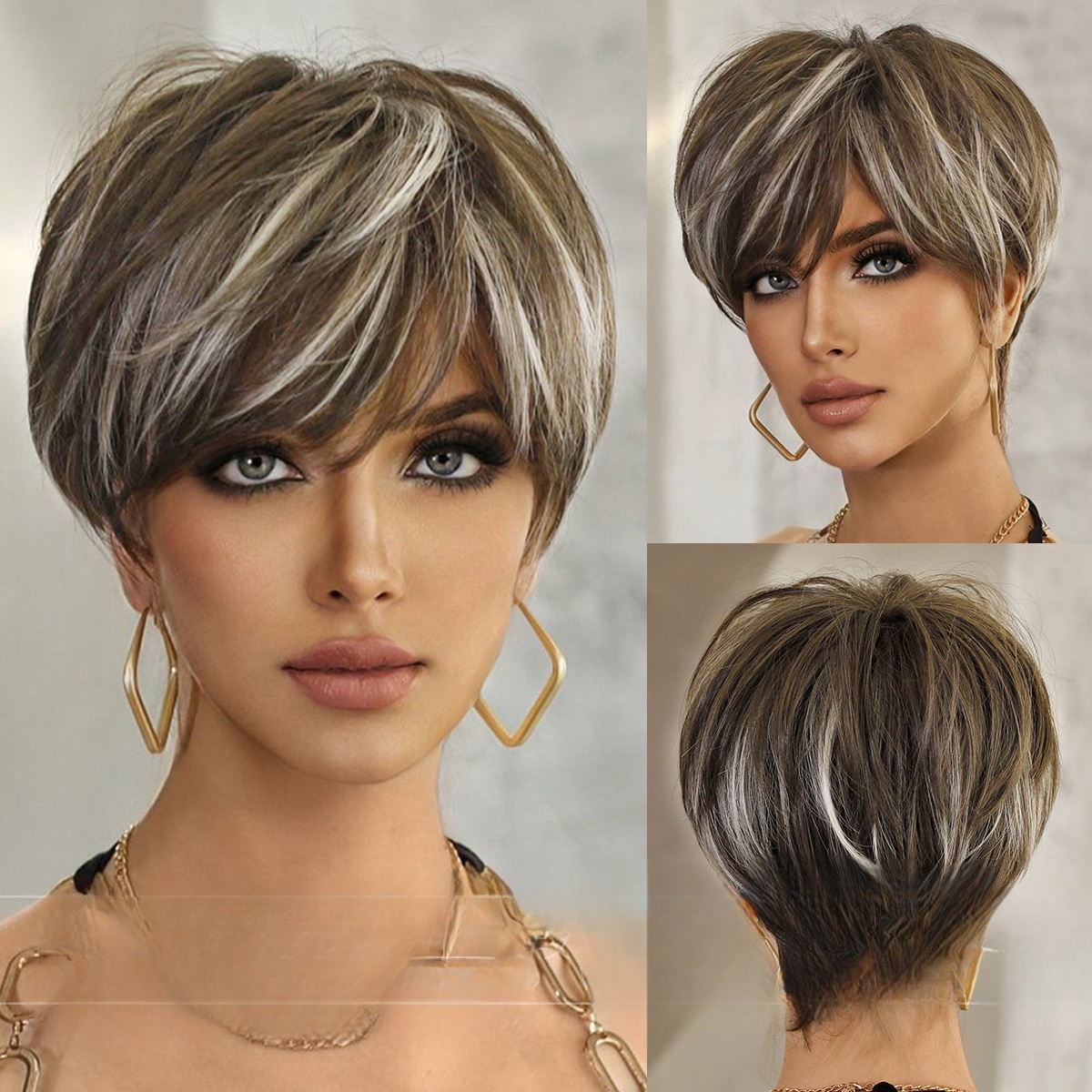 Gold Brown Women Short Wig  European and American Short Wig